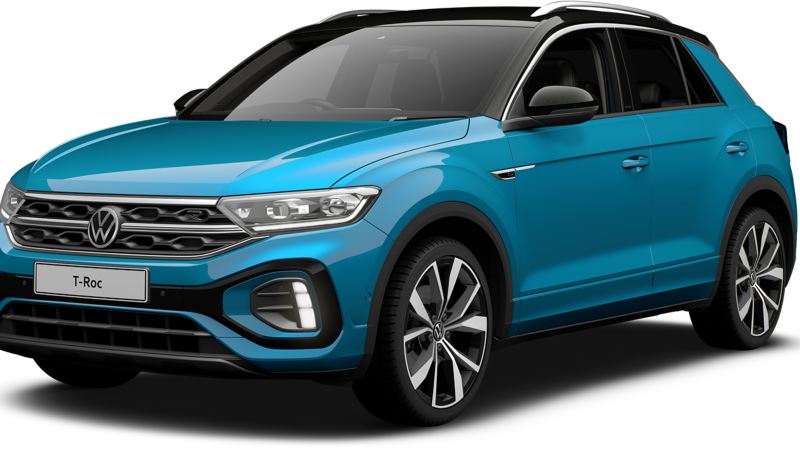 The VW Tiguan in communication colour blue 3D render three-quarter view