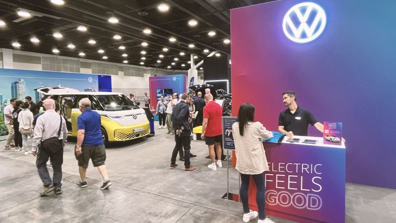 A view of the Volkswagen booth at Fully Charged 