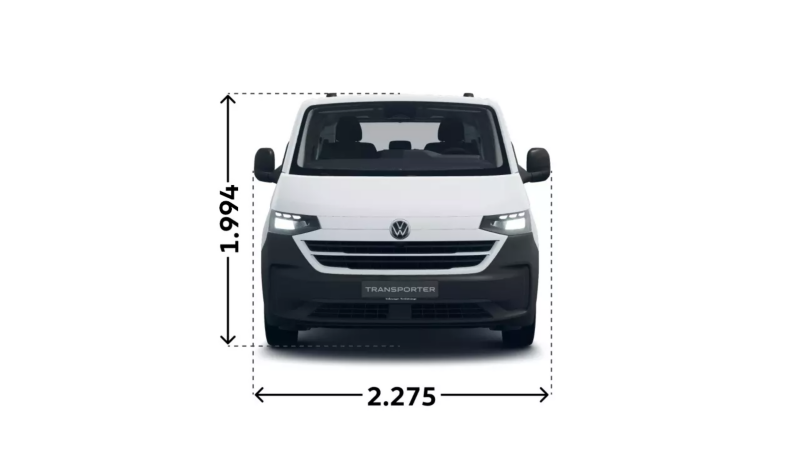 Nowy Transporter Kombi wymiary przód.