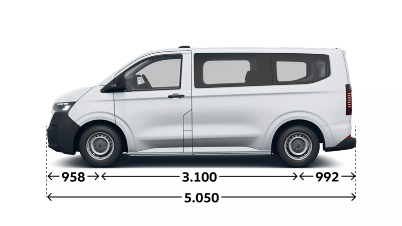 Nowy Transporter Kombi wymiary bok.