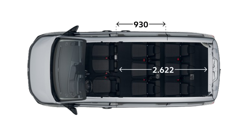 Nowy Transporter Kombi wymiary widok z góry.