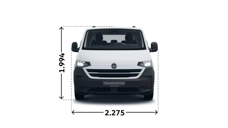 Nowy Transporter Kombi wymiary przód.