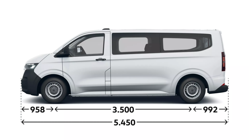 Nowy Transporter Kombi wymiary bok.