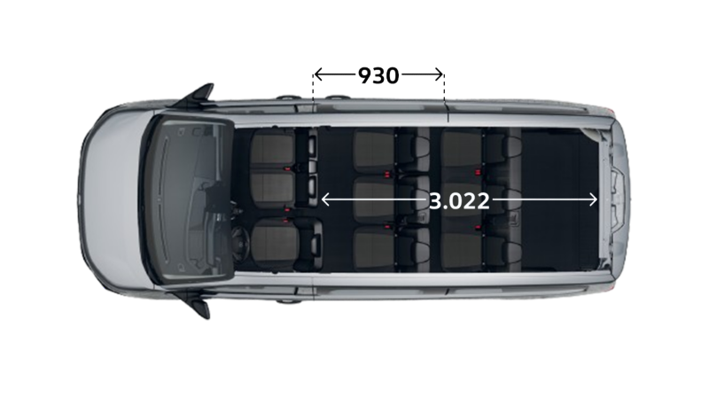 Nowy Transporter Kombi wymiary widok z góry.