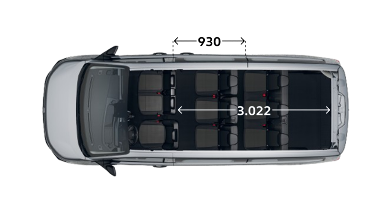Nowy Transporter Kombi wymiary widok z góry.