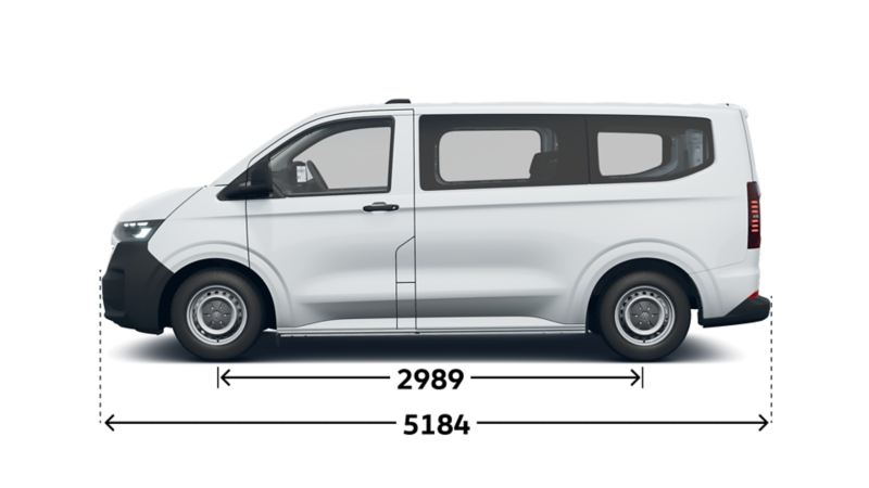 Der VW Transporter Kombi von der Seite.