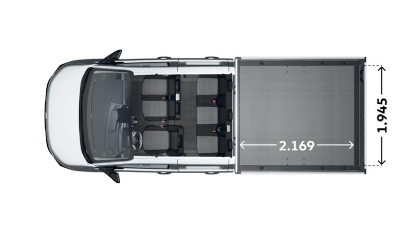 Der VW Transporter Pritschenwagen von oben.