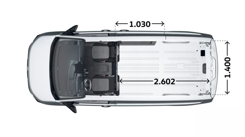 Nowy Transporter wymiary widok z góry.