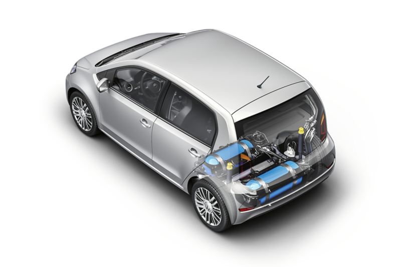 infografica dei componenti del motore e serbatoi del metano zona bagagliaio in Volkswagen eco up! 