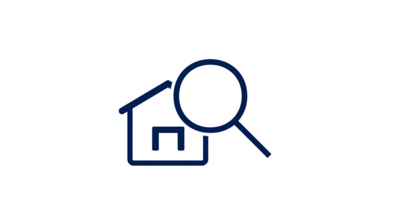 Icon mit Haus und Lupe