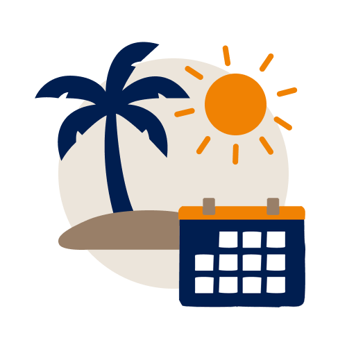 Icon Kalender Urlaub mit Liege und Sonnenschirm