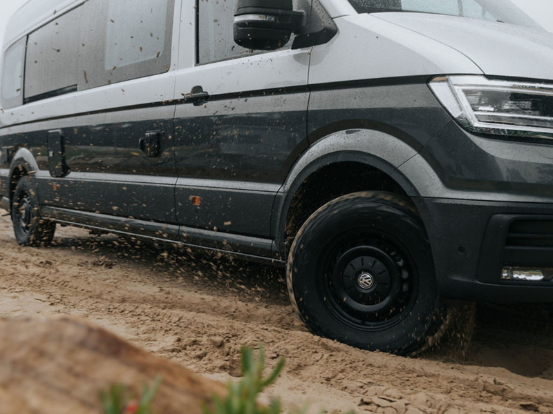 Volkswagen Crafter Kampervan side exterior mud shot