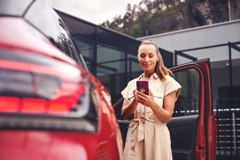 Woman looking at her smartphone