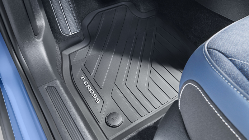 Rubber mat by VW Accessories with “T-Cross” writing