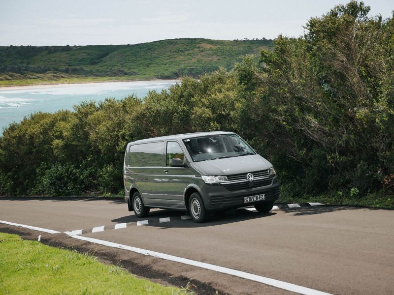 Volkswagen Transporter passing on a highway