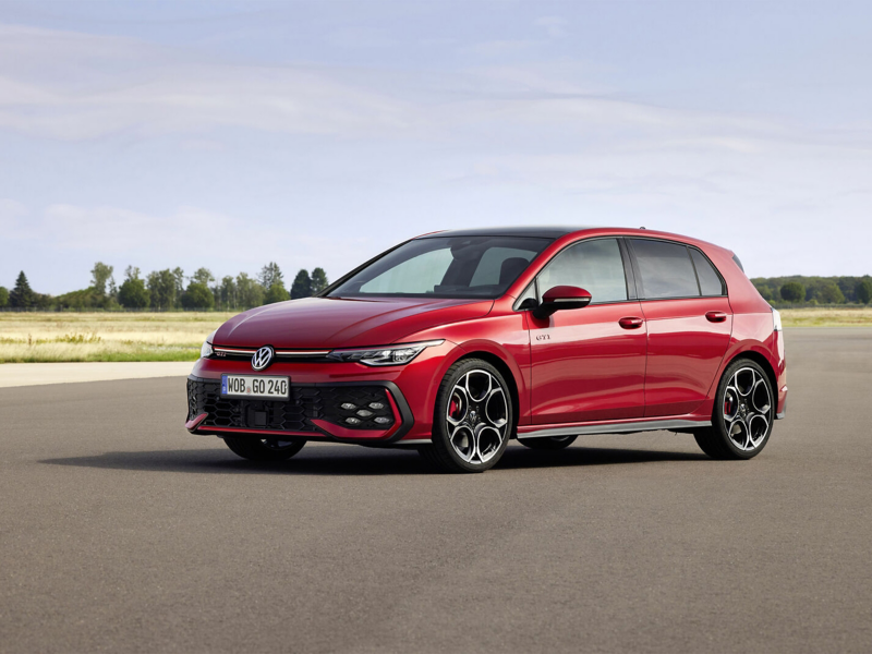 Red Volkswagen Golf front view