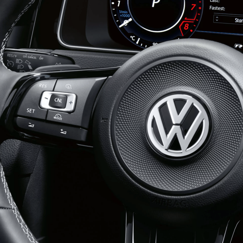 Close up of the cruise controls in a VW