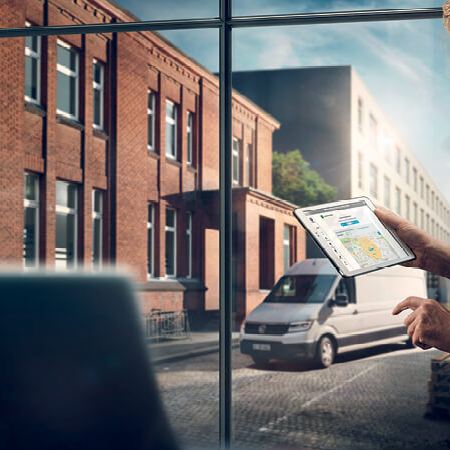 Volkswagen Crafter delivery van outside office block