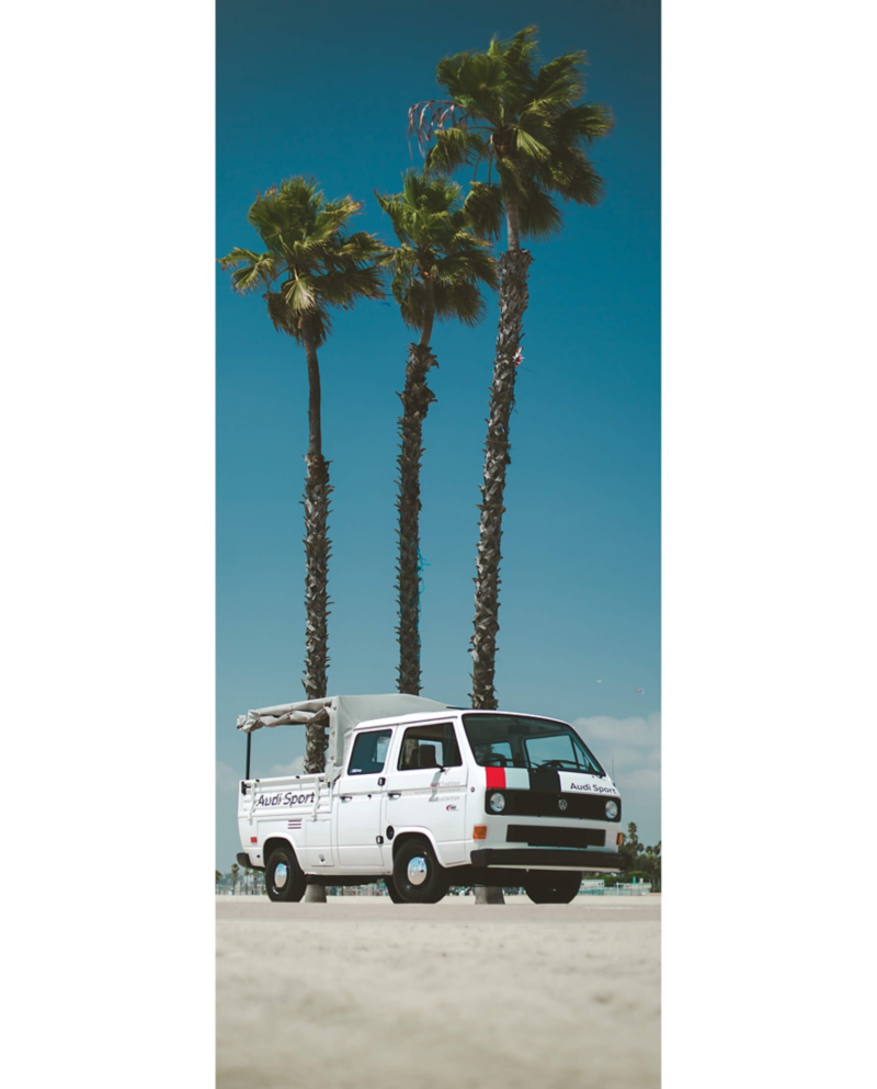 A restored 1980s Doka –  part Vanagon (at the front), part truck (at the back).