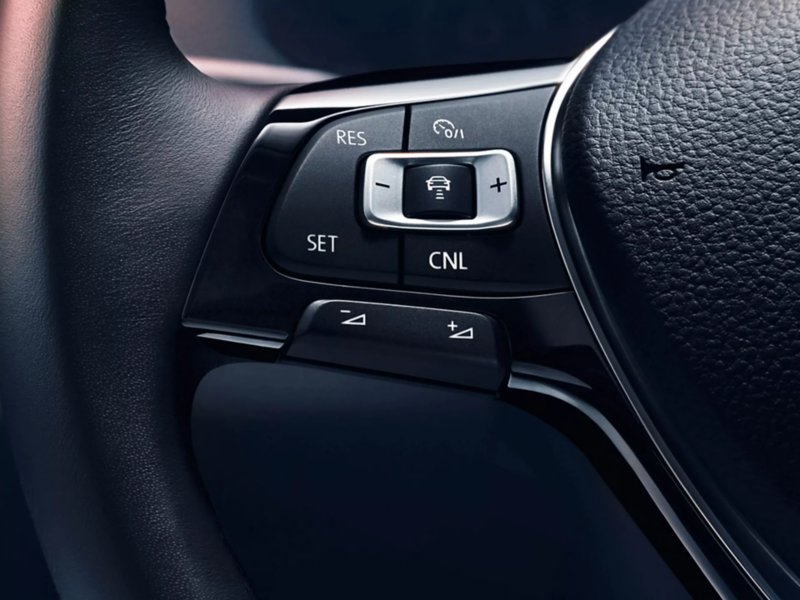 Close up of the cruise controls in a VW