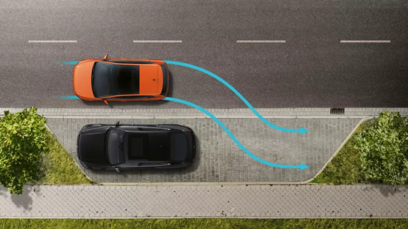 Illustration of an orange VW parallel parking