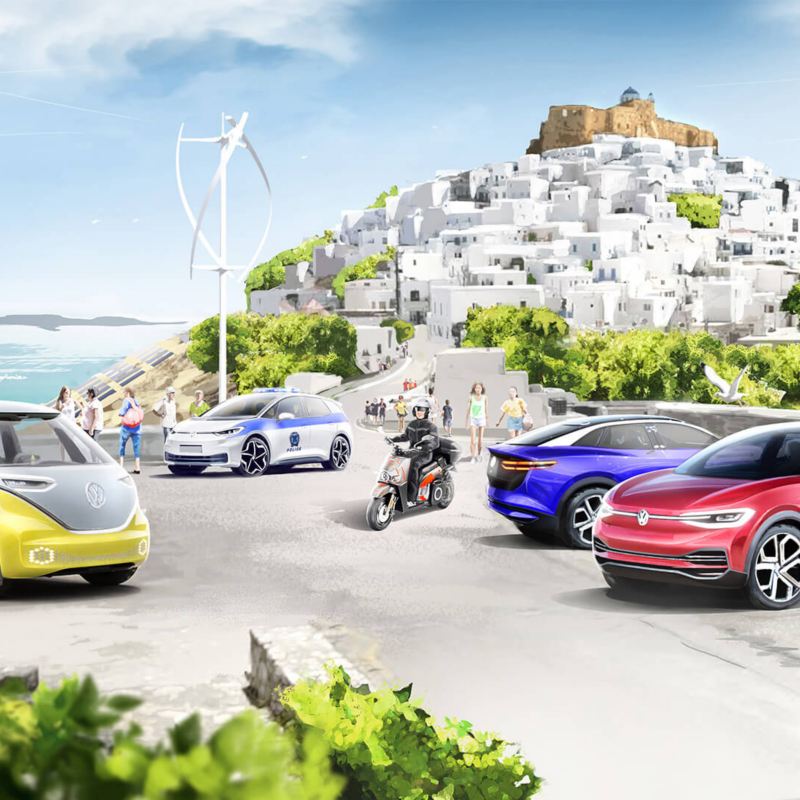 VW ηλεκτρικά οχήματα στο νησί της Αστυπάλαιας για το project "Έξυπνο και Αειφόρο νησί"