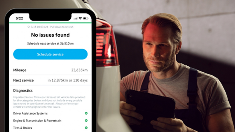 Car-Net® app showing the vehicle health
