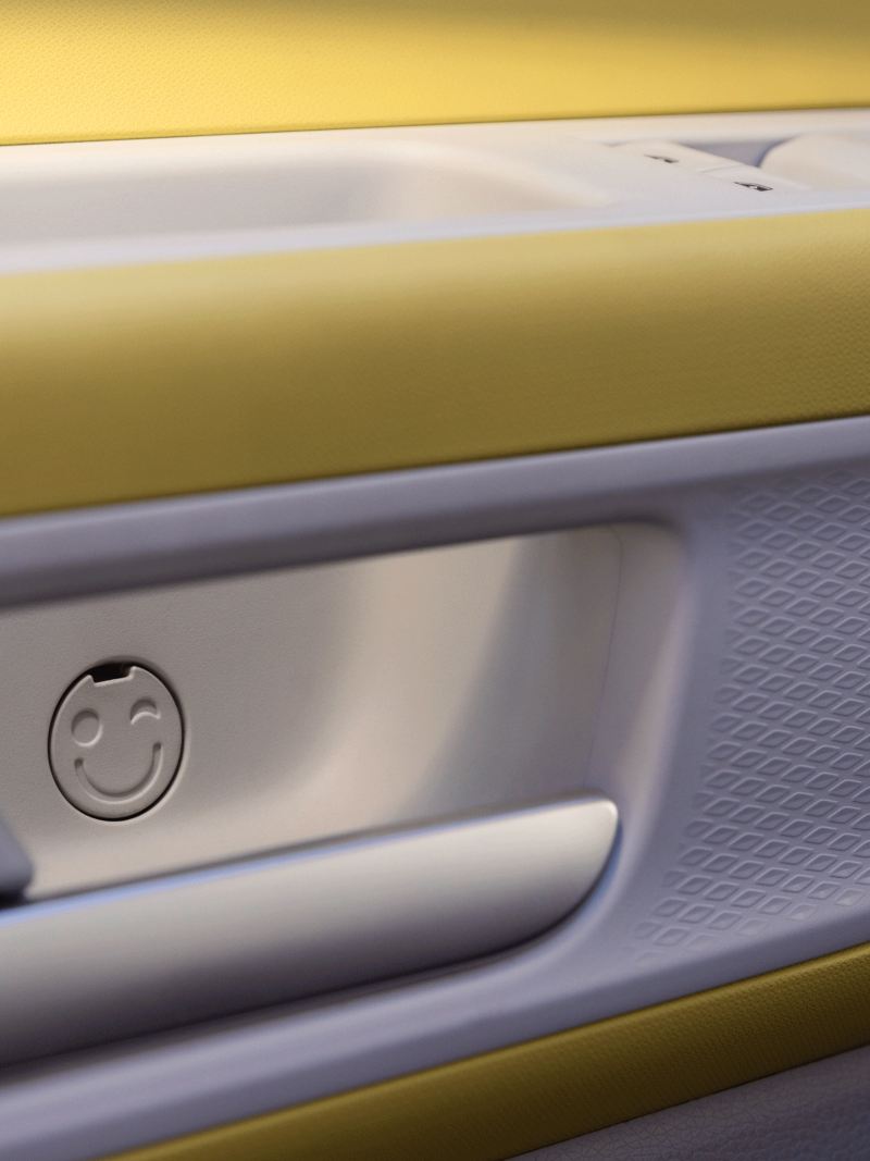 The interior of the VW ID. Buzz are hidden many nice details, such as the smiley in the door panel.