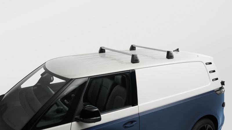 Roof racks by VW Accessories on a VW ID. Buzz