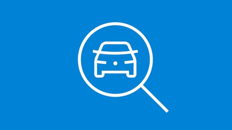 Magnifying glass icon with a car inside