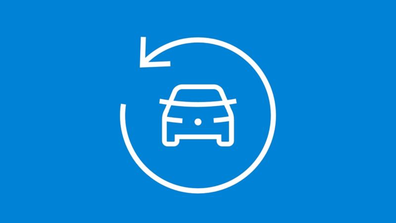 Circular arrow icon with a car inside