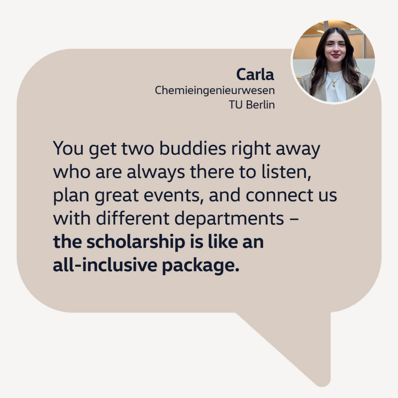 Quote from Carla: "You get two buddies right away who are always there to listen, plan great events, and connect us with various departments. The Volkswagen Master's Scholarship is like an all-inclusive package."