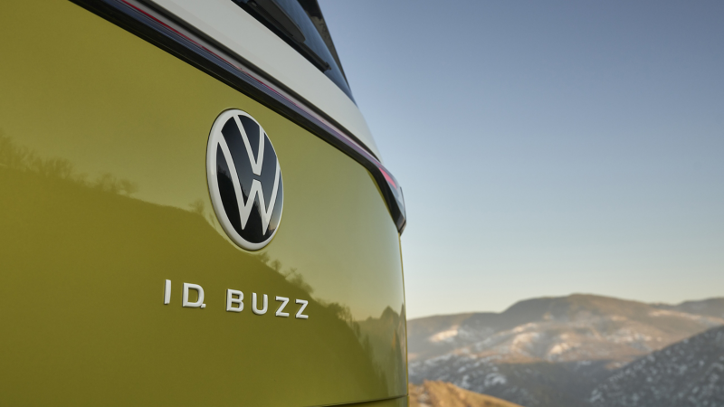 The rear logo on the Volkswagen ID. Buzz