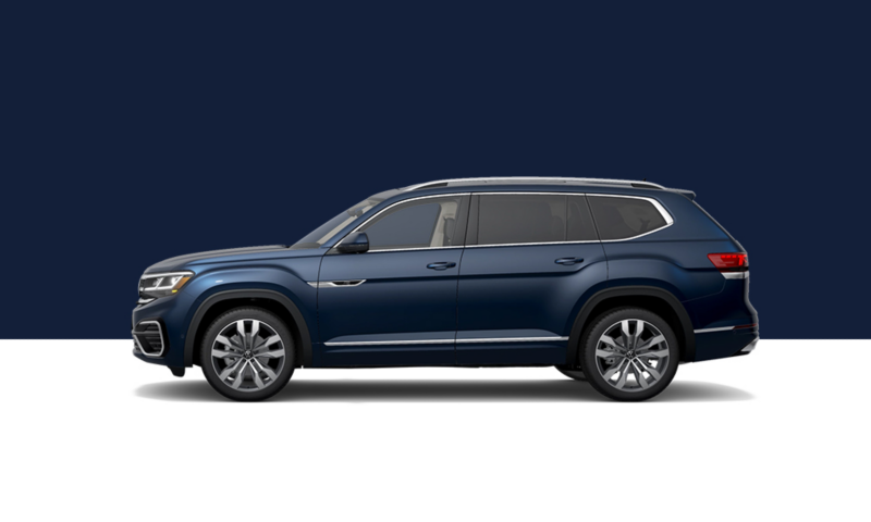 Driver’s side profile view of the Tourmaline Blue Metallic Atlas.