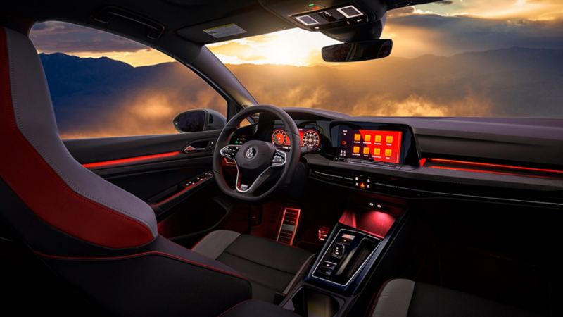 Interior view of the 2023 VW Golf GTI.