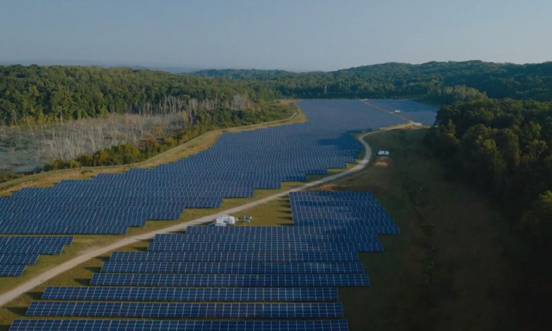 Volkswagen’s vast solar array at their Chattanooga Plant sits between acres of forest land.