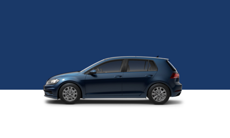 Driver’s side profile view of a Silk Blue Metallic Golf.