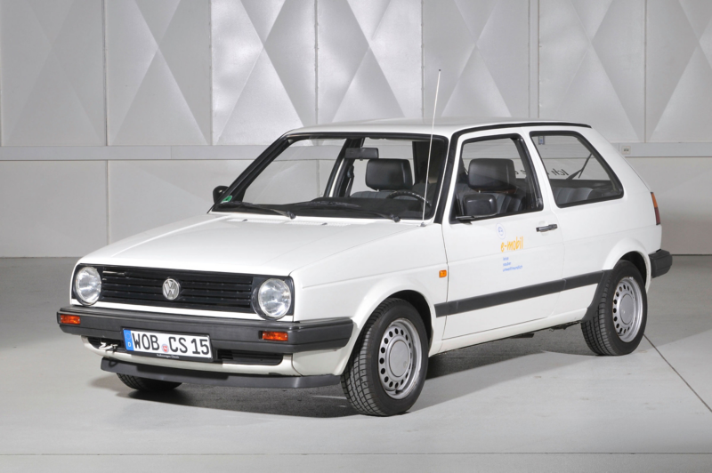 Front ¾ view of the 1985 Volkswagen Golf II CitySTROMer.