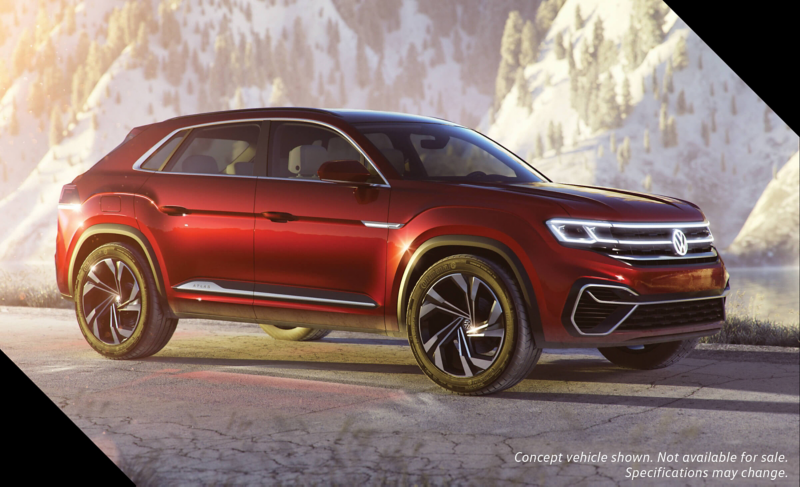 El prototipo Volkswagen Atlas Cross Sport desde una vista de tres cuartos.