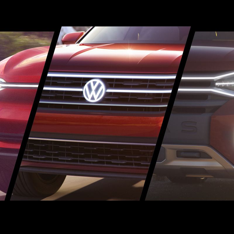 Computer rendering of the concept progression of the Volkswagen Atlas family—from Cross Blue concept to Atlas Cross Sport concept to Atlas Tanoak concept.