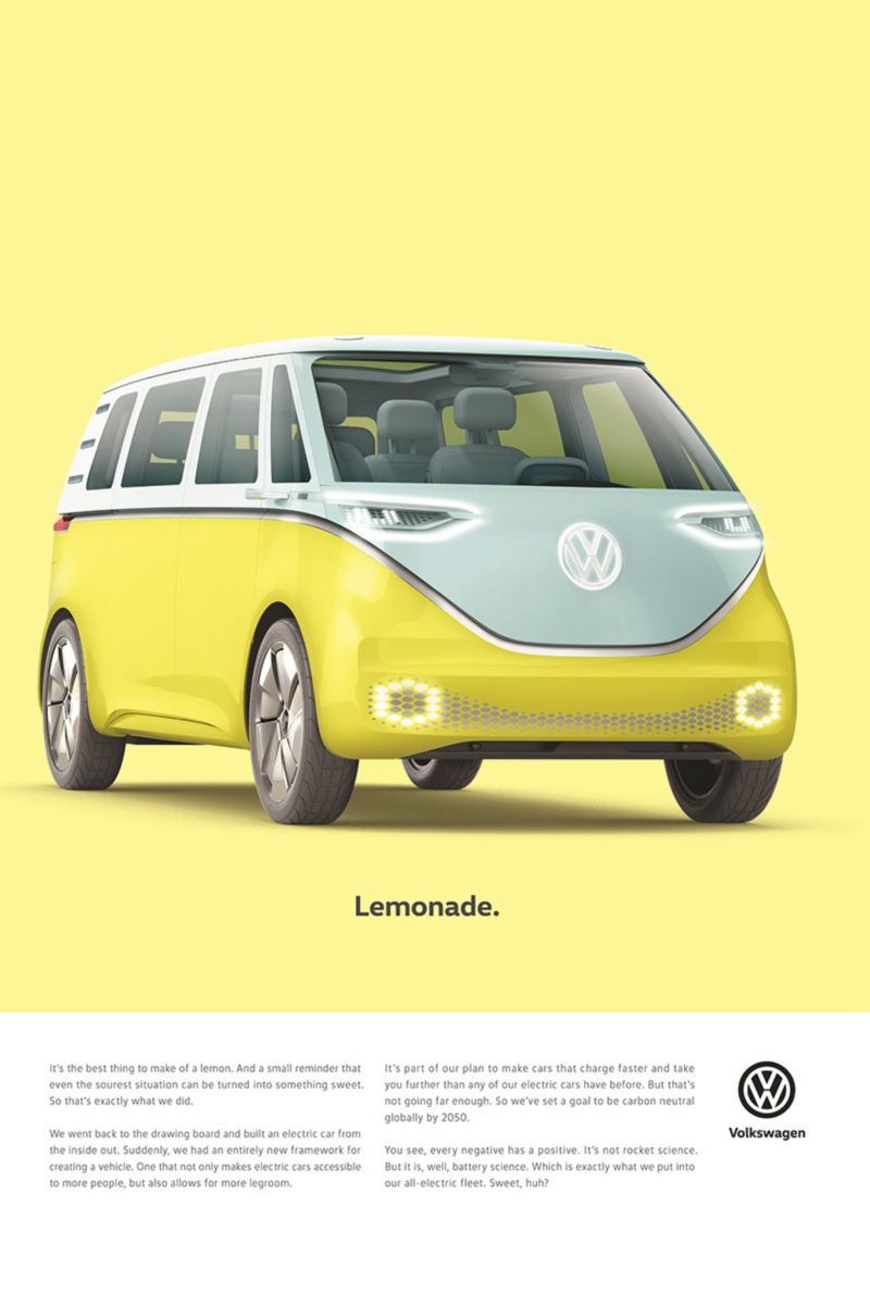 Anuncio impreso del concepto I.D. BUZZ de Volkswagen. 