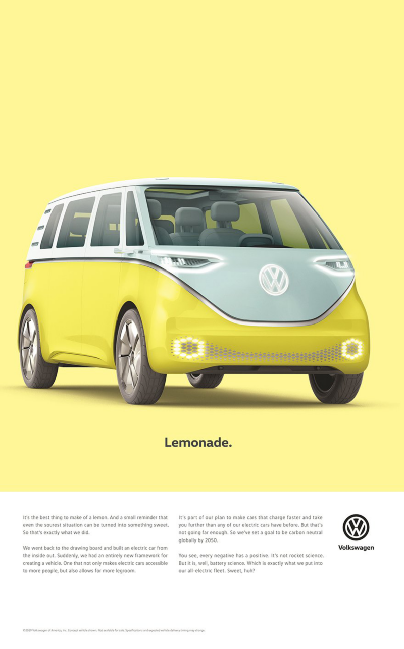 Anuncio impreso del concepto I.D. BUZZ de Volkswagen. 