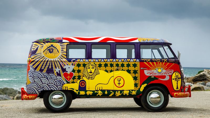 A replica of the 1963 Type 3 Microbus painted for the original Woodstock, and lovingly hand-painted for the 50th anniversary of the iconic festival.