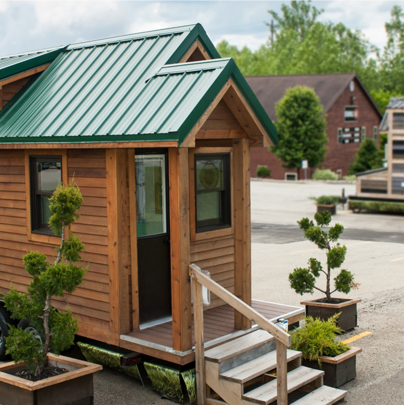 A small wood cabin shot from the front door.