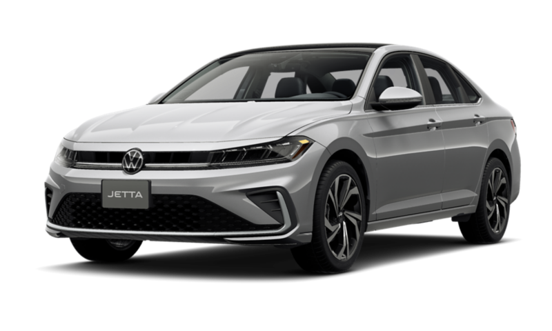 Vista frontal de un Jetta en color Pyrite Silver Metallic.