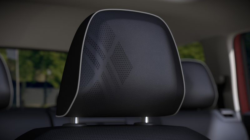 Close up view of the front passenger head restraint in an Atlas showing perforated design detail.