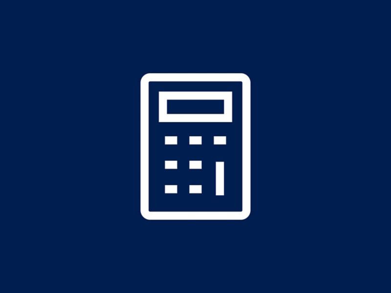 A white icon of an animated calculator.