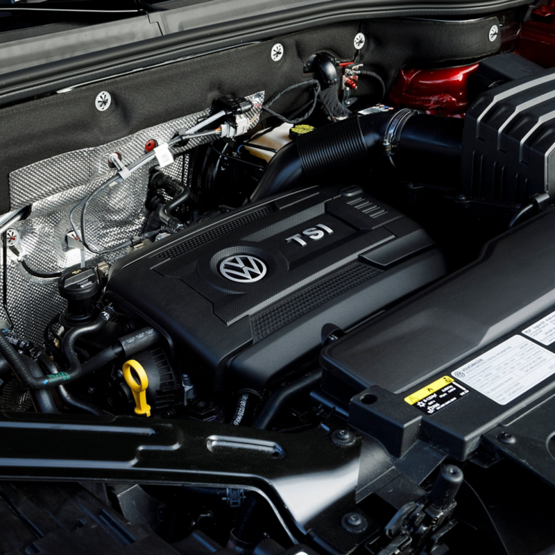 A close up of a Volkswagen TSI engine.