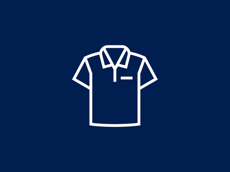 A white icon of an animated dress shirt.