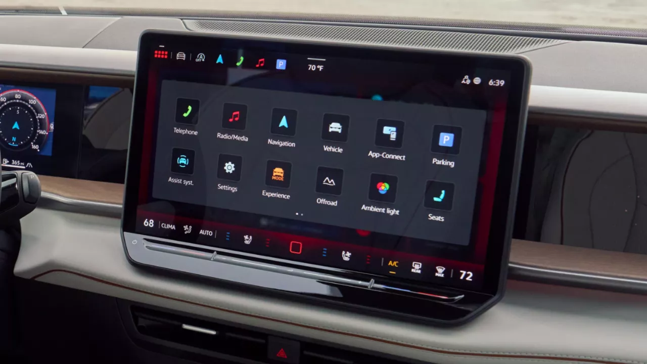 Close up view of a touchscreen display in a VW Atlas.